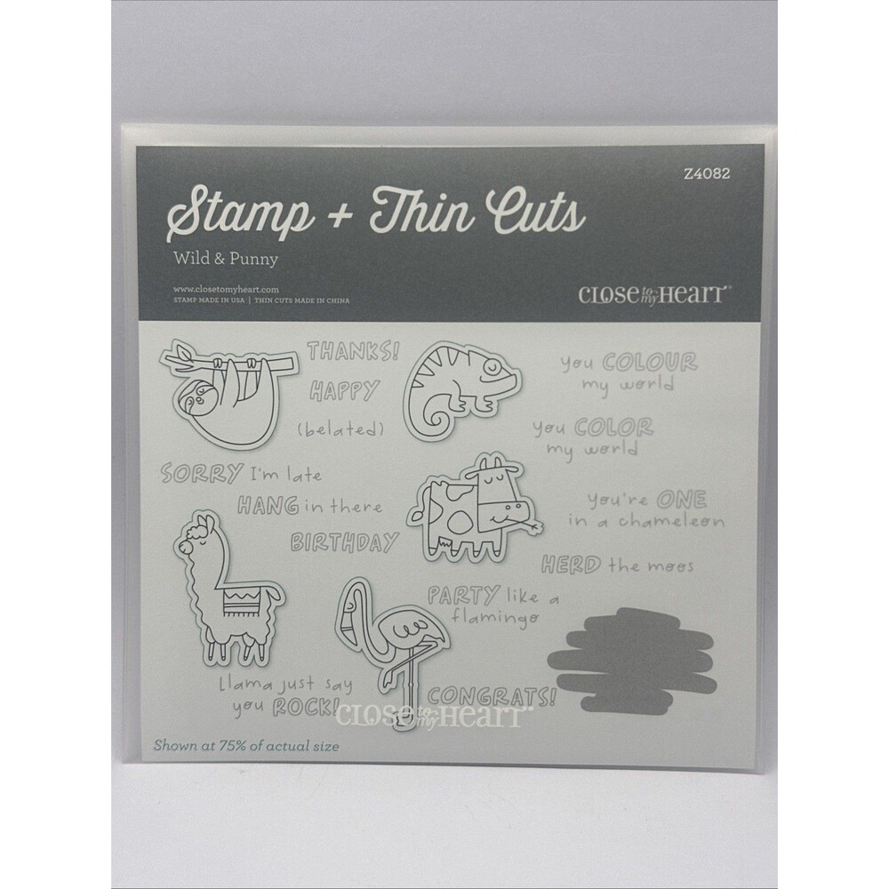 CTMH WILD & PUNNY STAMP THIN CUTS SET COW FLAMINGO SLOTH funny llama iguana